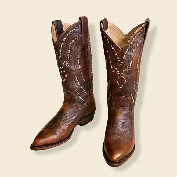 Frye Billy Stud Pull On Distressed Cowboy Boots - Picture 8 of 15
